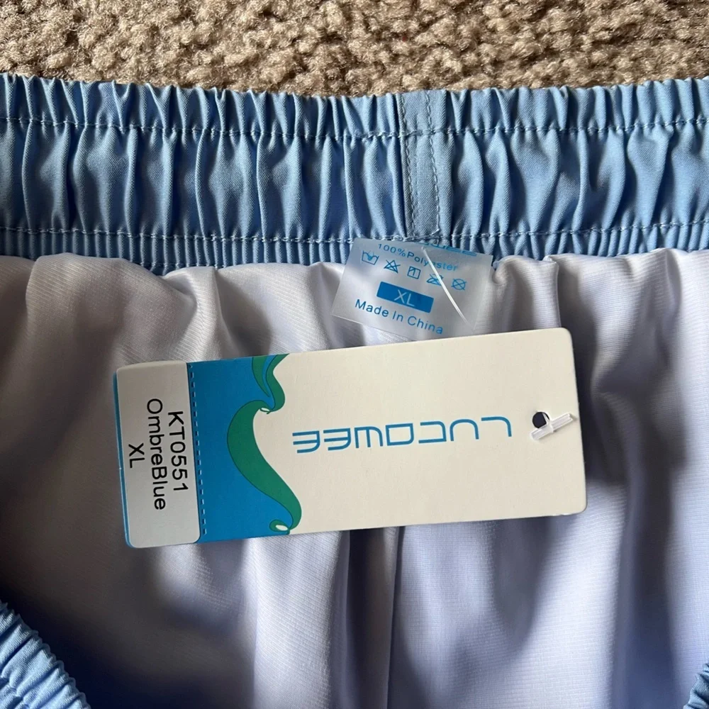 NWT LUCOWEE Mens Swim Trunks with Compression Liner Anti Chafe Sz XL Blue